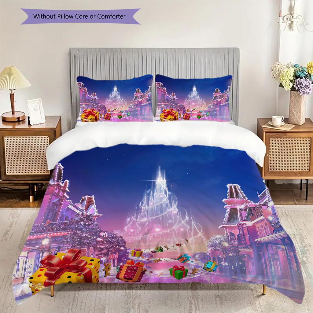 1PC Christmas theme pattern Bedding Quilt Set Quilt Cover Pillowcase Home Decoration Birthday Gift (1 * duvet cover + 2 * pillowcase, without core)