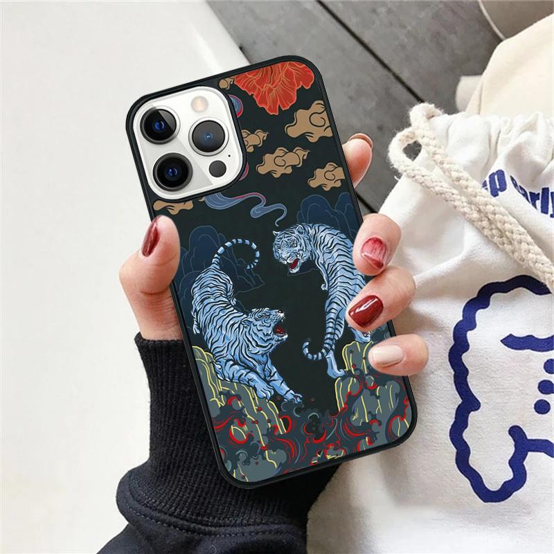Japanese Style Tiger Cat Shiba Inu Phone Case For iPhone 17 Air 15 16e Cover 11 13 14 Pro Max 12 Plus Max Fundas
