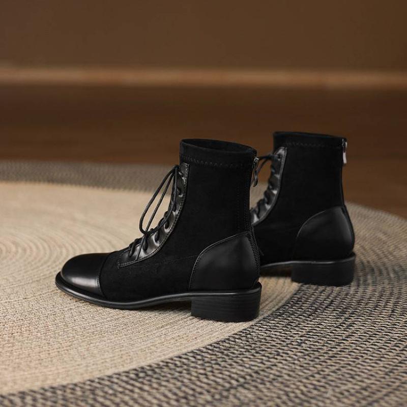 

Autumn and winter solid color women s large size Martin boots rubber sole round head rear zipper middle heel new square heel medium boots women 39