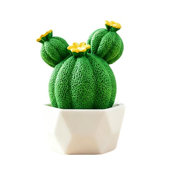 Mini Artificial Cactus Plants In Pots, Compact Faux Potted Cactus Ornaments, Resin Small Decorative Plant for Home Office Desk Tabletop Shelf Decor