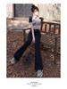 Damen Jeans mit hohem Bund, schlankmachendem Micro-Flare und elastischer Passform, Frühling/Herbst 2026, Schwarz