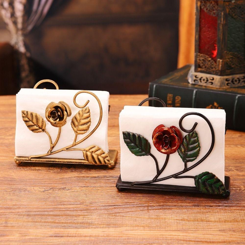 Hollowed-out Design Vertical Napkin Dispenser Rose Tissue Storage Rack Home Decor