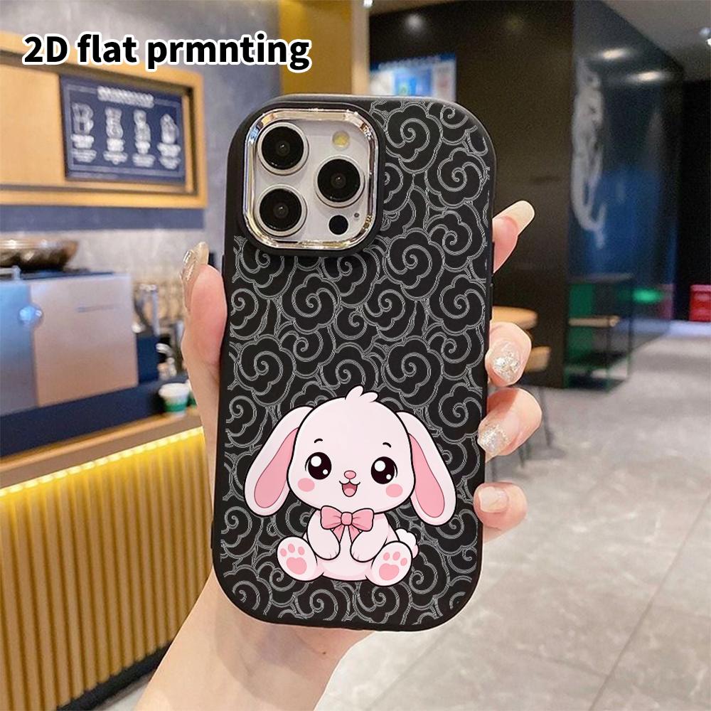 Phone Case: 2D Flat Design Suitable for iPhone 18 17 16 15 14 13 Pro Protective Case, Couple Style, Pink Lop-eared Bunny, Christmas and Halloween Gift