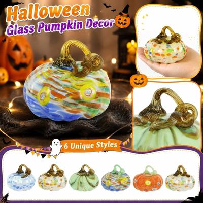 Hand Blown Glass Pumpkin Ornament with Swirled Stem for Table Centerpiece Fall Harvest Party Home Decor Display