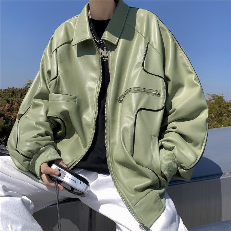 2023 Men's Trendy Leather Jacket - Autumn/Winter, Street Style, Korean-Inspired, Loose Fit, Hip-Hop Vibe