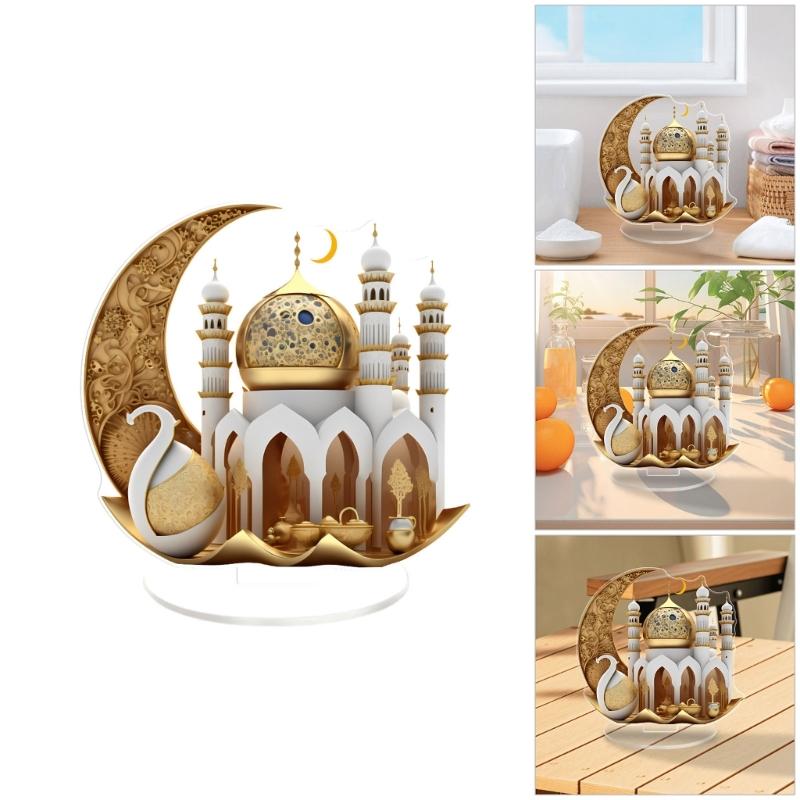 Elegant 2D Flat Acrylic Moon Castles Ornament Eid Ramadans Decoration For Home And Festives Islamic Holiday Celebration