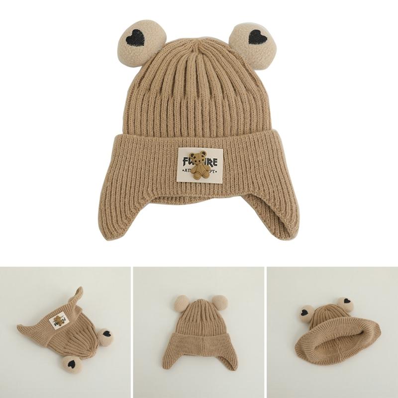 Autumn Warm Baby Knit Hat Cartoon Bear Ear Protections Benaie Cap Soft Knitted Hat Gift for Toddlers Boys and Girls