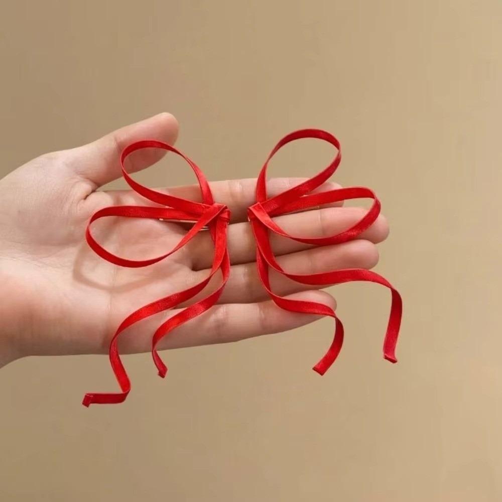 1 Pair Elegant Satin Ribbon Bow Silky Texture Bow Barrettes  for Girls and Women