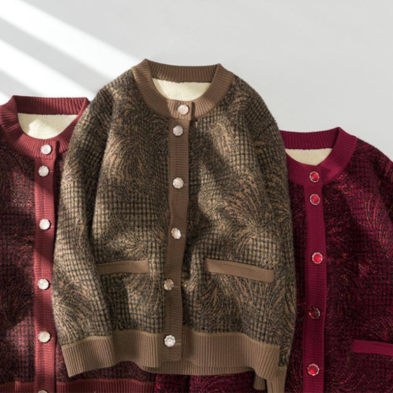 Middelaldrende og Eldre Varmt Tøy Genser Dame Bestemor Høst og Vinter Pluss Fløyel Tykk Jakke Mor Strikkejakke Vinter