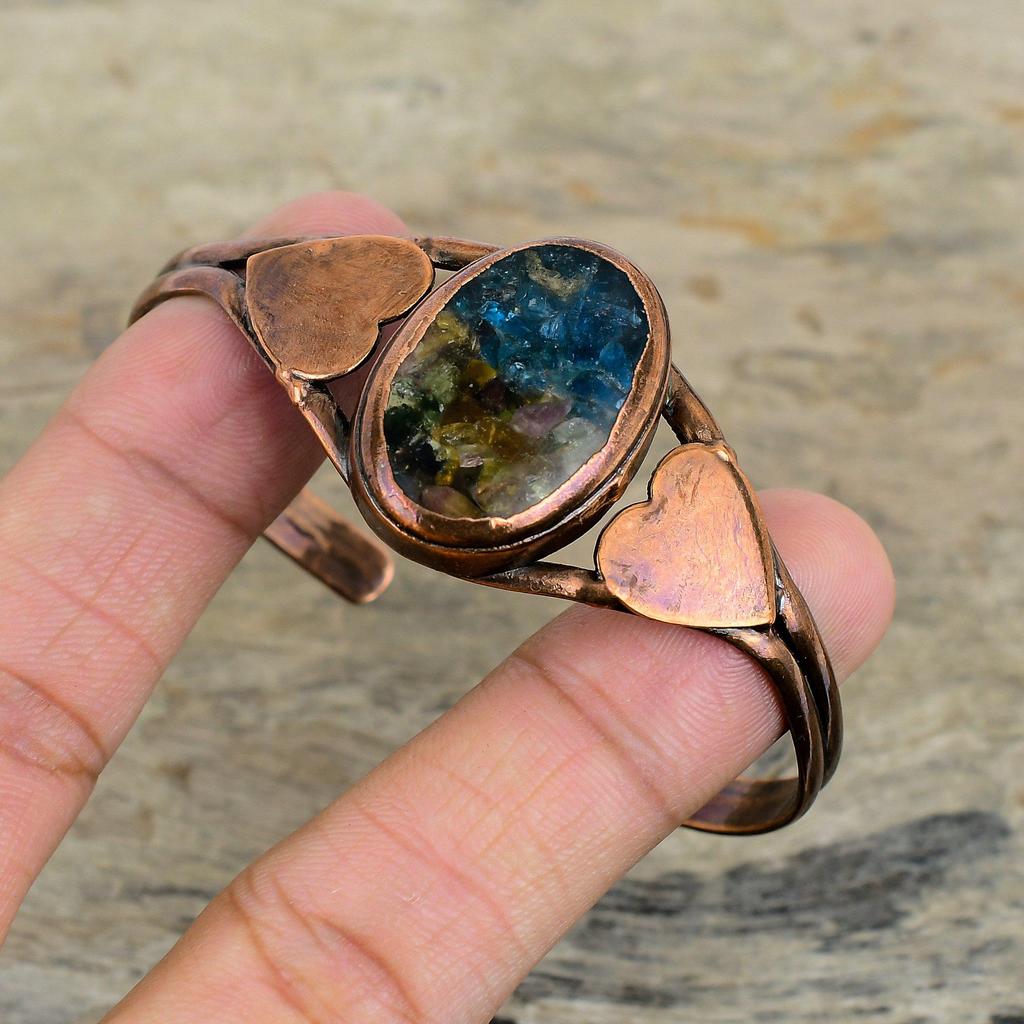 Watermelon Tourmaline Cuff Bracelet Electroformed Copper Bangle Adjustable Bangle Handmade Copper Jewelry Gifts For Mother Gemstone Bracelet