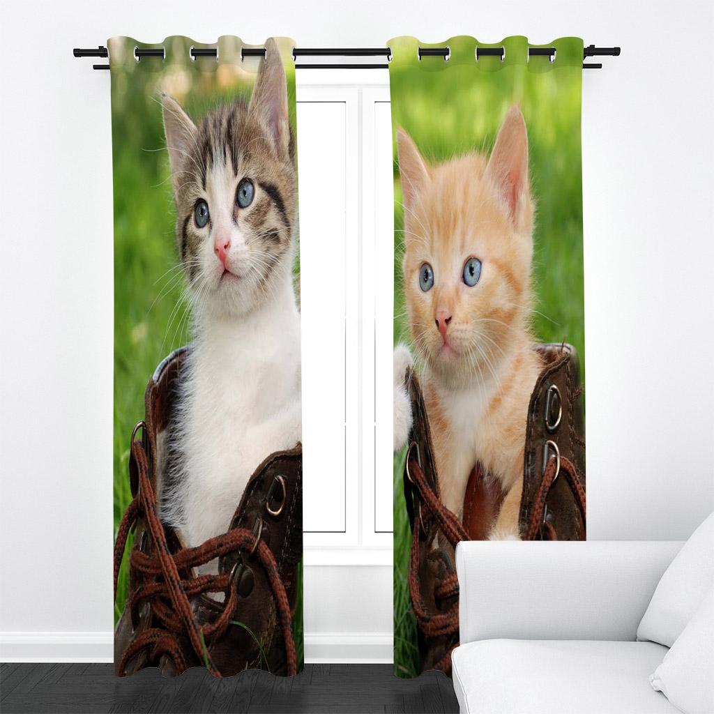 

3D Черно-белый узор с изображением кошки Современные шторы для гостиной, спальни, дома, кухни, оконные шторы 100W130H(CM)40x51in&Grommet Top