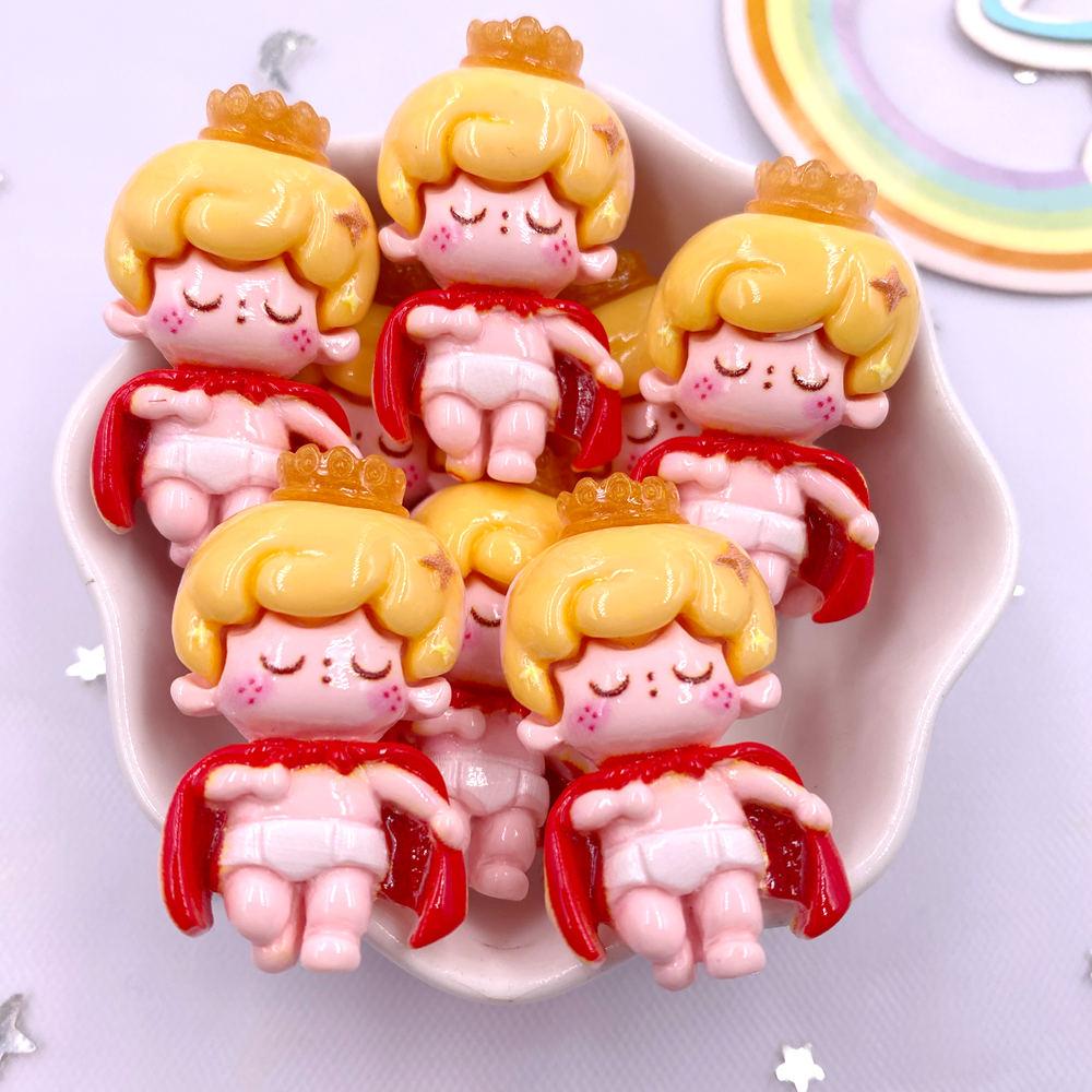 Resin Colorful Kawaii Prince Boy Princess Girl Flat Back Stone Cartoon Figurines 6PCS Scrapbook DIY Bow Decor Accessories Crafts