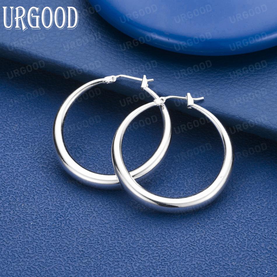 925 Sterling Silver Fashion 36mm Circle Pierced Earrings Wedding Jewelry