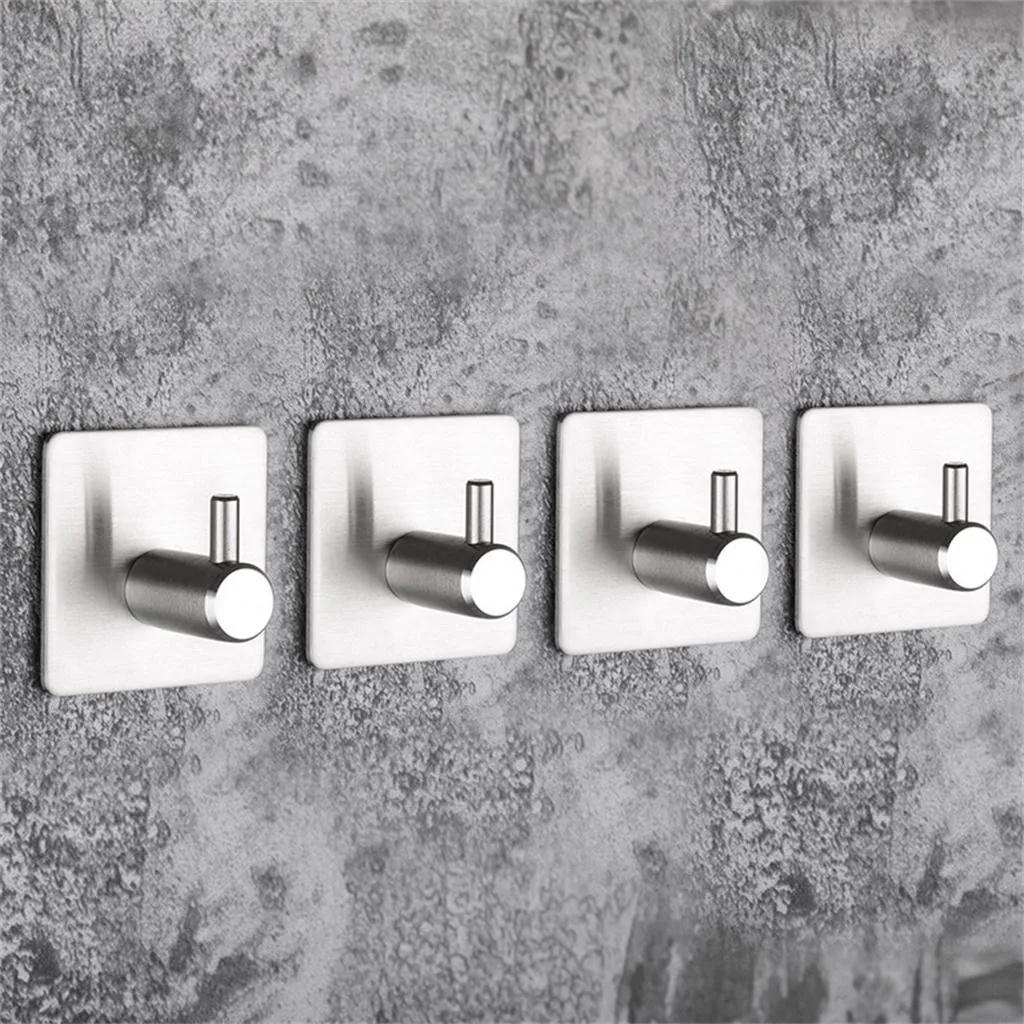 5PCS Removable Self-Adhesive Wall Hook Stainless Steel Towel Hook Without Drilling home decoration accessories bathroom storage