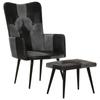 Día Y Noche - Día Y Noche Armchair with Footrest In Genuine Leather and Black Canvas