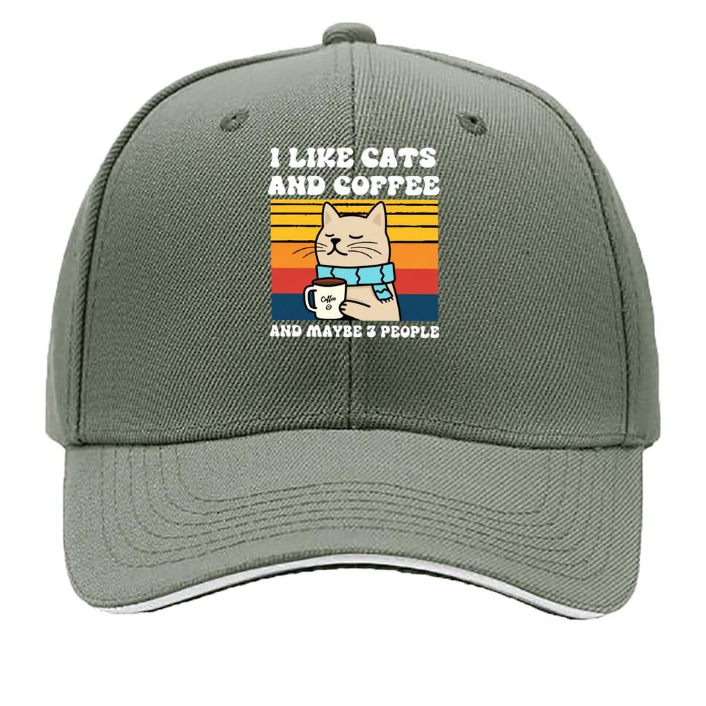Coffee Cat Blue Scarf Retro Sunset Stripe Illustration Sandwich Baseball Cap Unisex Women Sun Cap Outdoor Workouts Hat