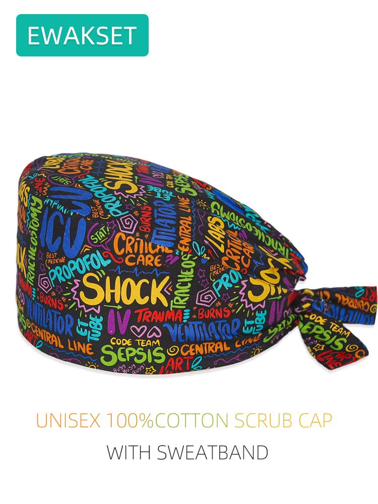 Cartoon Anesthesiologist Scrub Cap Sweatband Cotton Adjustable Surgery Hats Women Men Hospital Nursing Hat Operating Surgical Cap