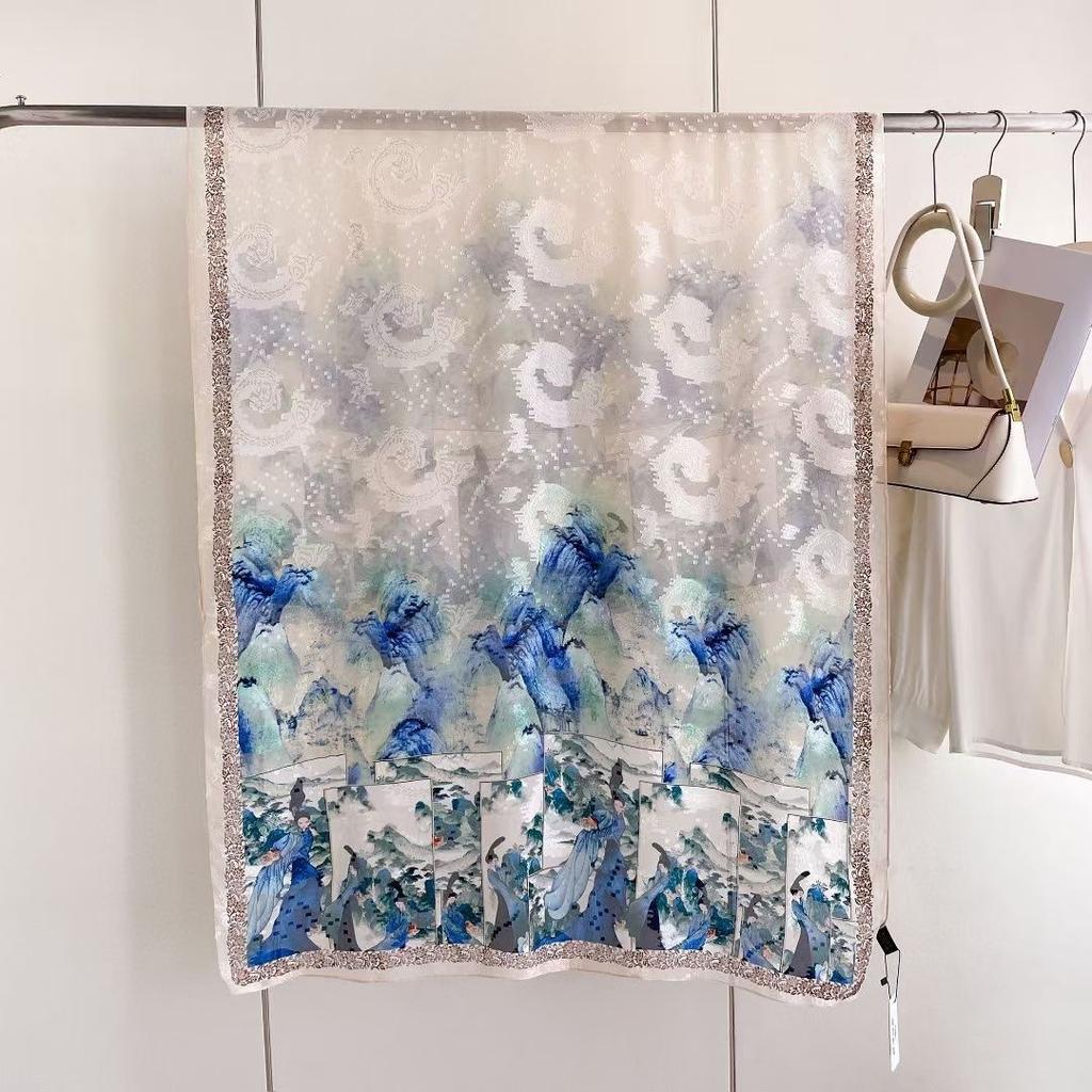 New Style  Thin Chinese Style Jacquard High-end  Versatile Double-sided High-end Silk Scarf
