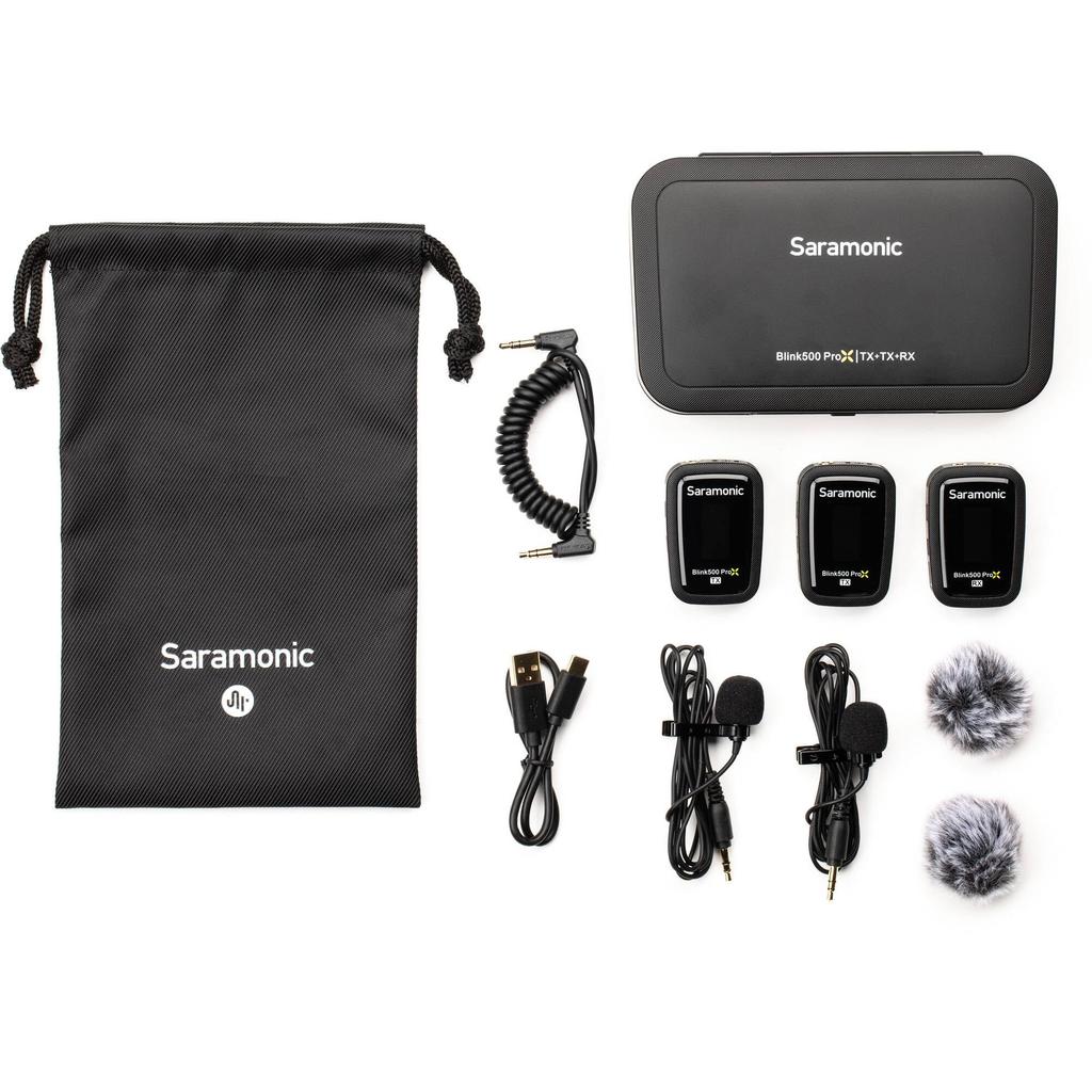 Saramonic Blink500ProX-B2R-JPWB 2.4G Wireless Microphone System: 2 Transmitters with Onboard Recording Function, 1 Receiver, Black, Lavalier