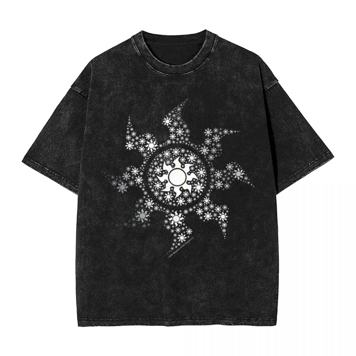 Magic The Gathering White Mana Symbol T Shirt Washed Harajuku TShirt Vintage Men Women Tops Streetwear Graphic Tees S