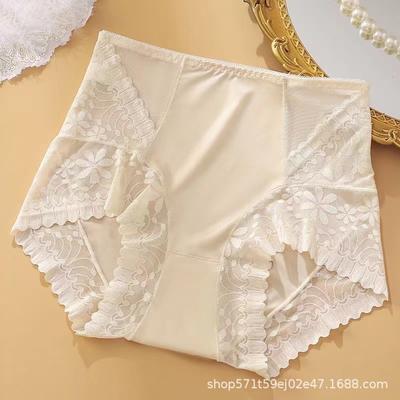 Panties Female Unmarked Tummy Size High Waist Sexy Hollow Lace Underwear for Women Breathable Hip Lifting Antibacterial Cotton Gear Briefs Lingerie