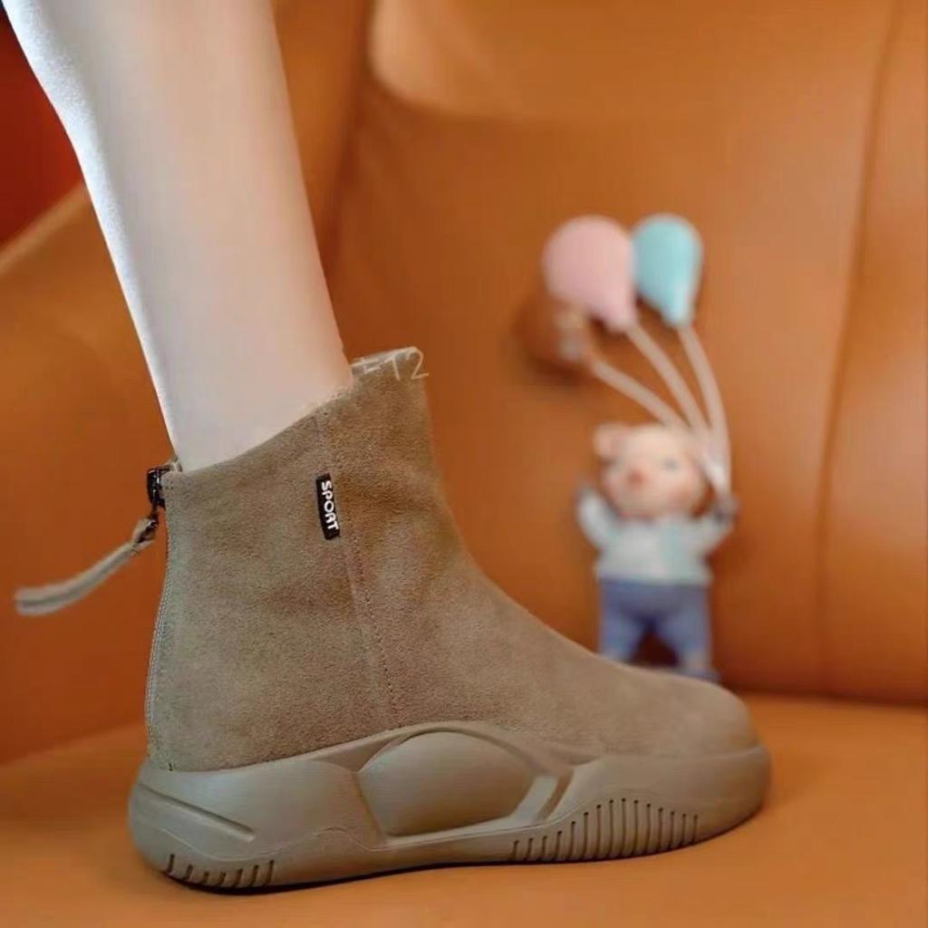 Soft Leather Short Boots Women's 2025 Autumn and Winter New Rear Zipper Casual High-top Shoes Super Soft Super Comfortable Flat Martin Boots