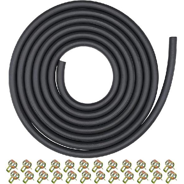 1/4 ID Fuel Gas Line Hose Fit For Briggs & Stratton Craftsman MTD Kawasaki Kohler Small Engines Generator Powersports W/ 20 Clamps Rubber Black 8