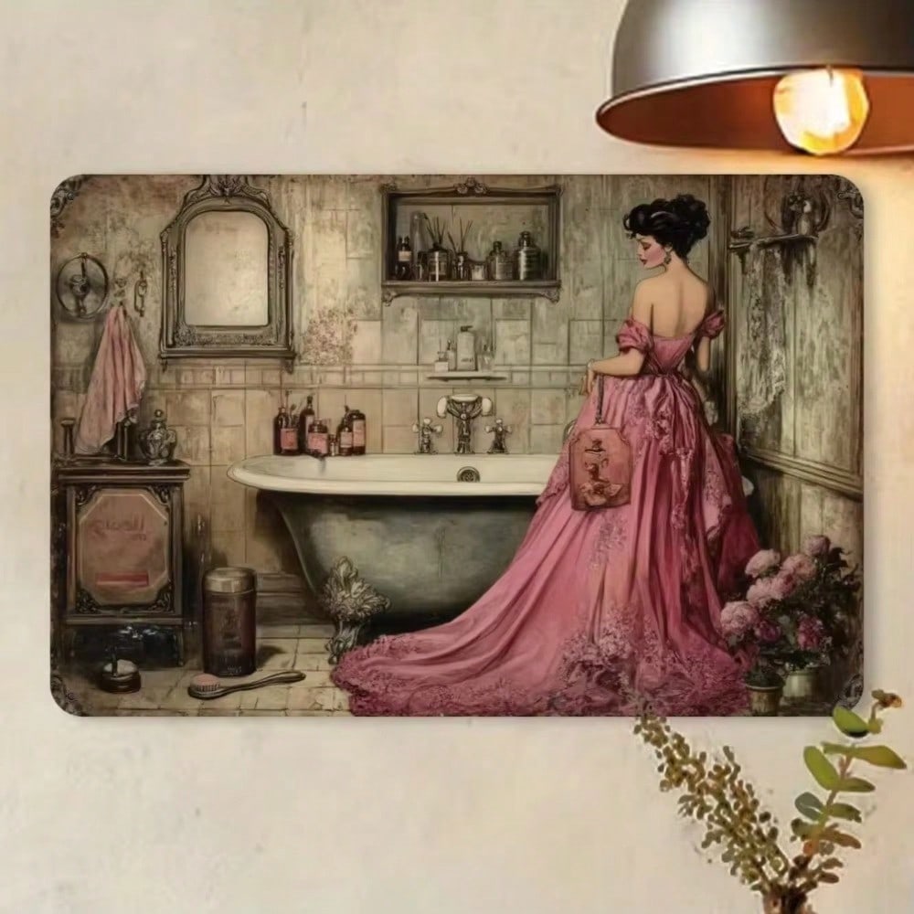 Vintage Bathroom Metal Tin Sign Woman Dressing Retro Wall Art Home Garage Decor