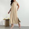 Sleeveless Solid Color Slim Fit Midi Dress with Side Slit Loose Fit Tank Dress for Women Casual Daily Wear