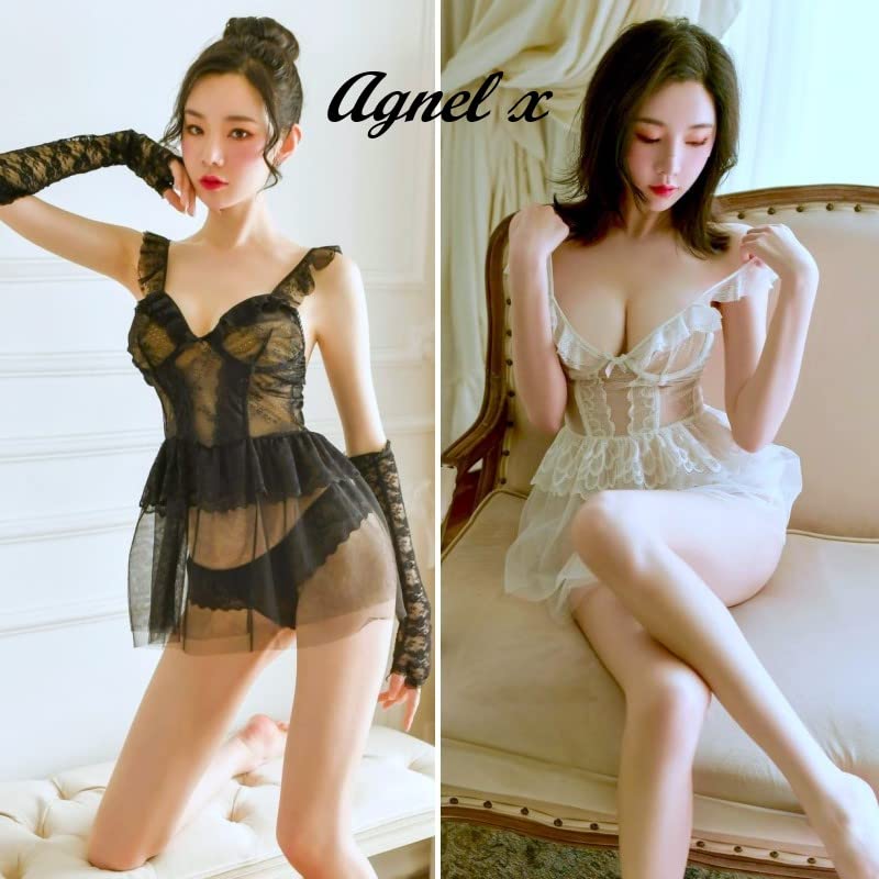 Sexy Lingerie Inner Underwear Nightwear One Piece Setup X053 [Agnel x] See-Through Women's (Free, White)
