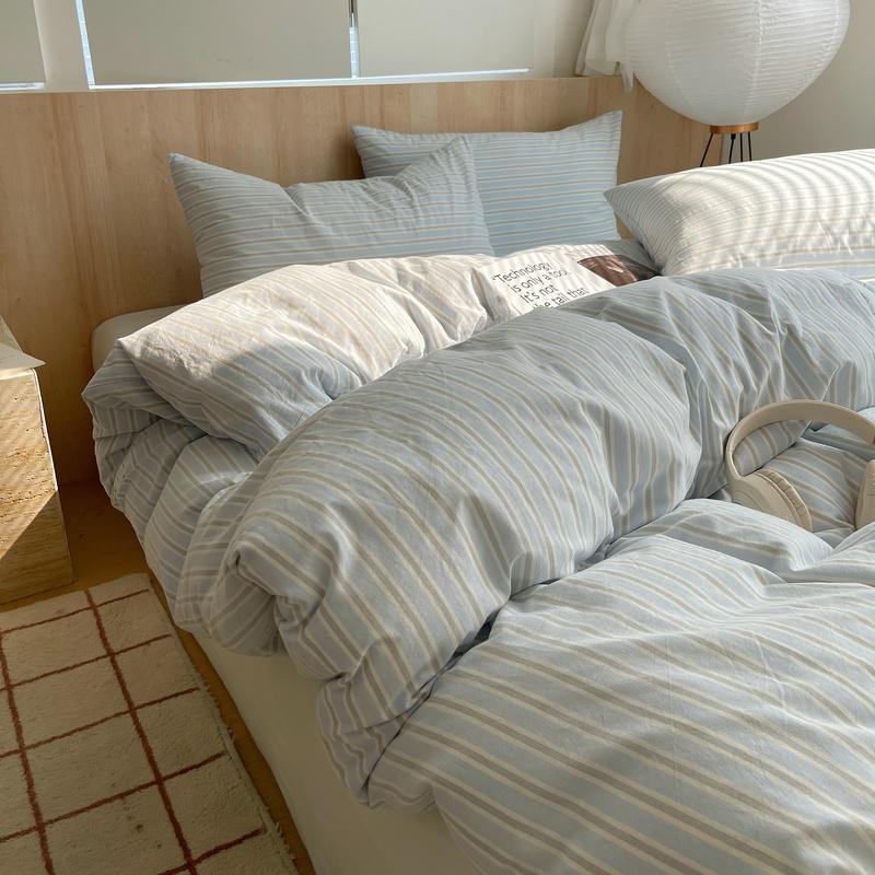 

Комплект постельного белья в скандинавском стиле, полосатый, из чистого хлопка, комплект пододеяльника, приятный к коже, односпальный, полуторный, двуспальный, королевский размер, комплект плоской и простыни на резинке Flat Bed Sheet&1.2m bed 3pcs