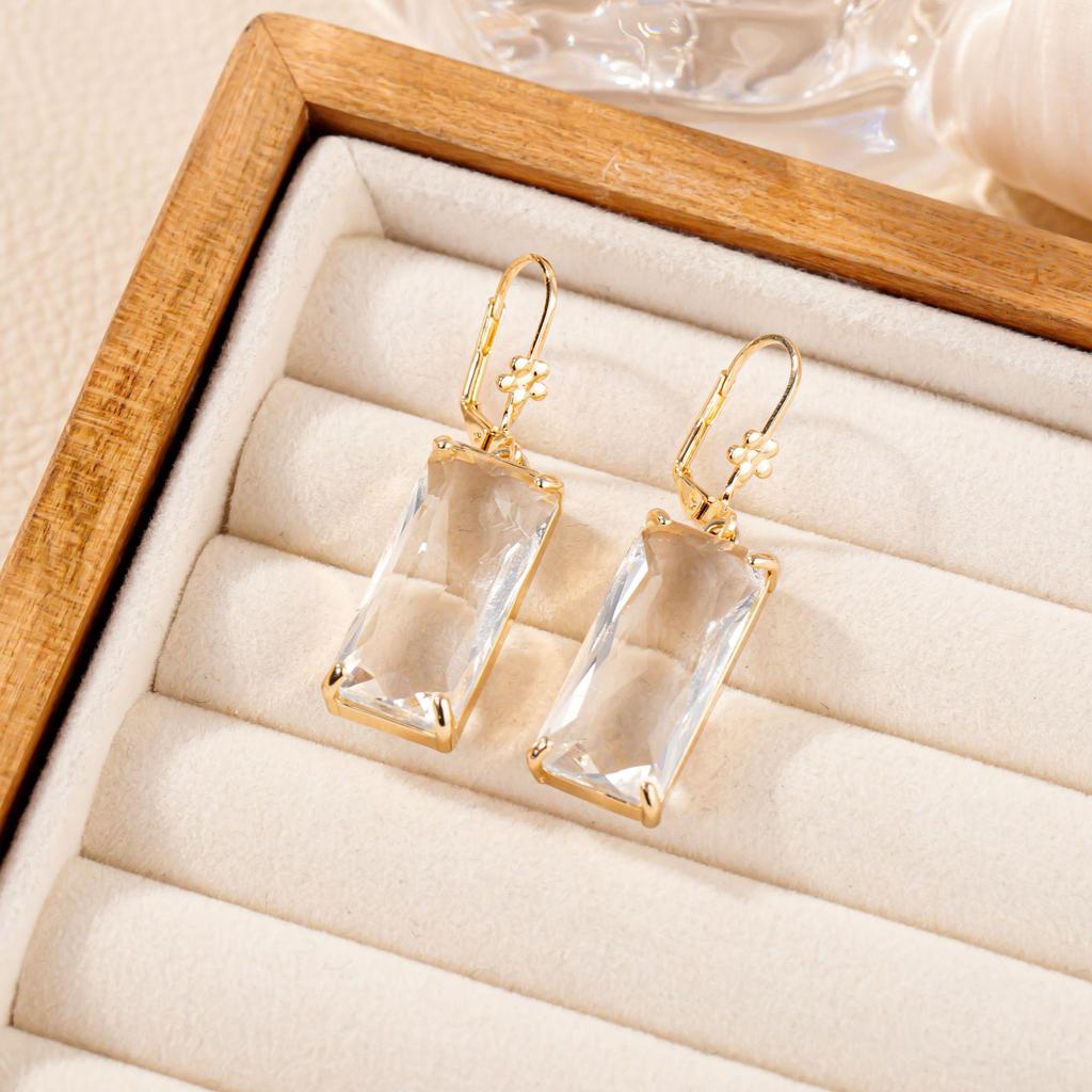 Exquisite Geometric Zirconia Pendant Earrings - Light Luxury Style