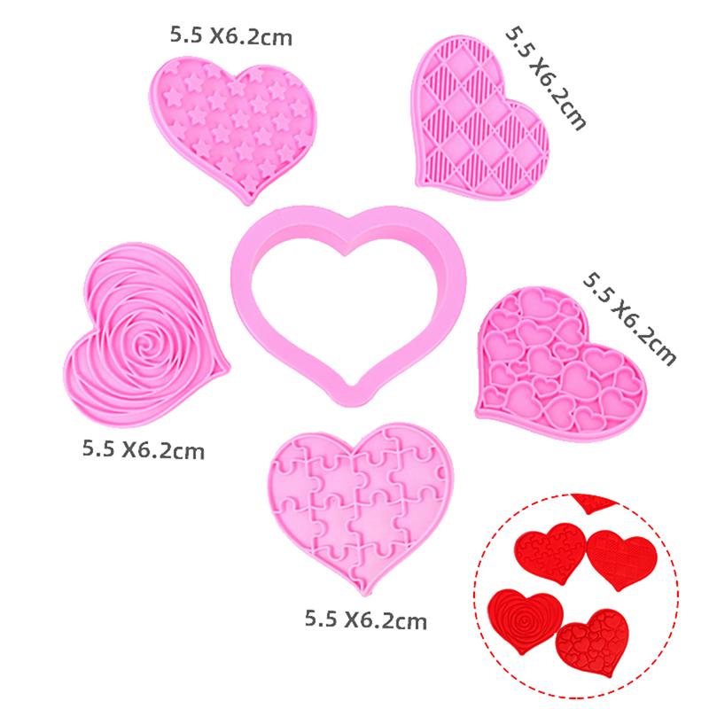 6ks Valentýn Láska srdce Vykrajovátka na sušenky Forma kutilské pečení Fondán Poleva Poleva Cookie Embossovací forma Forma na zdobení dortů Pomůcky