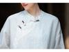 Women’s Retro Chinese Style Short Sleeve Stand Collar Shirt with Frog Button, Loose Ramie Sand-Washed T-shirt – 2024 Spring/Summer Collection