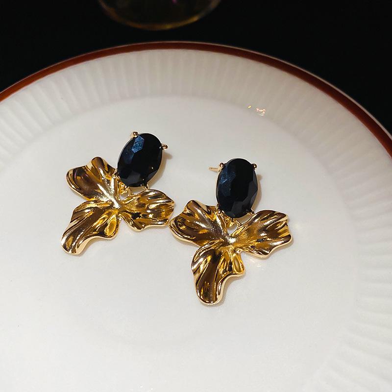 

Серебряные серьги-игл с овальными бриллиантами в форме цветка - элегантный европейский и американский стиль для женщин gold чёрный