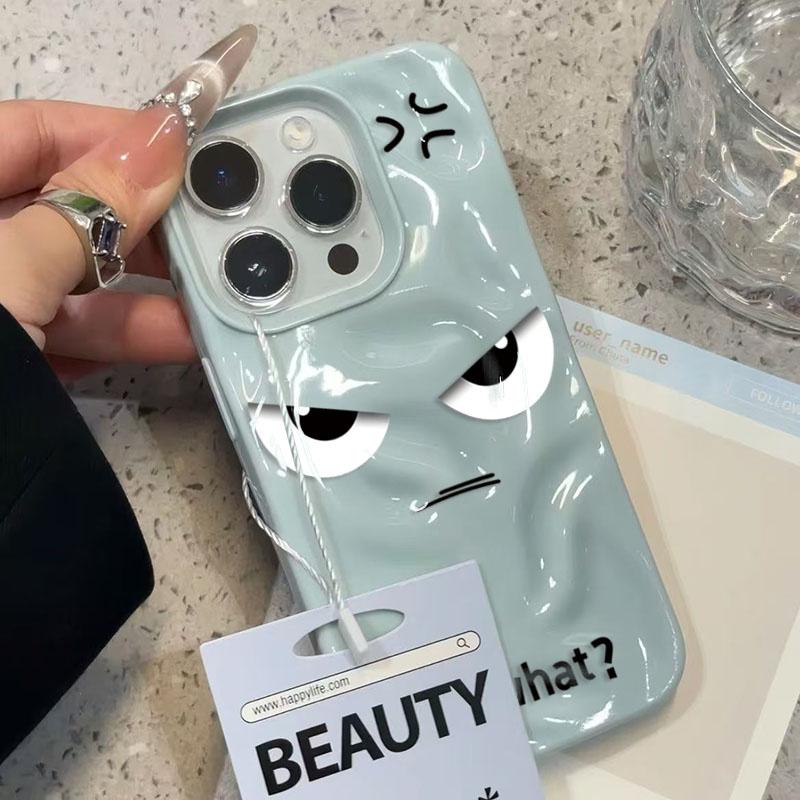 Funny Cartoon Angry Face Folds Texture Phone Case For IPhone 17 17Air 15 16 Pro Max 14 Plus 13 12 11 Pro 16 Soft Silicone Cover