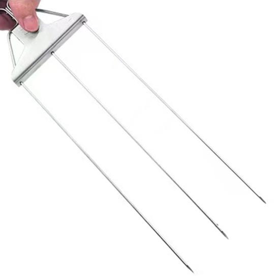 3 Prong Skewers for Grilling Reusable Stainless Steel BBQ Skewers with Push-Off Slider Easy Serving Metal Kabob Skewers Outdoor Grill Accessories