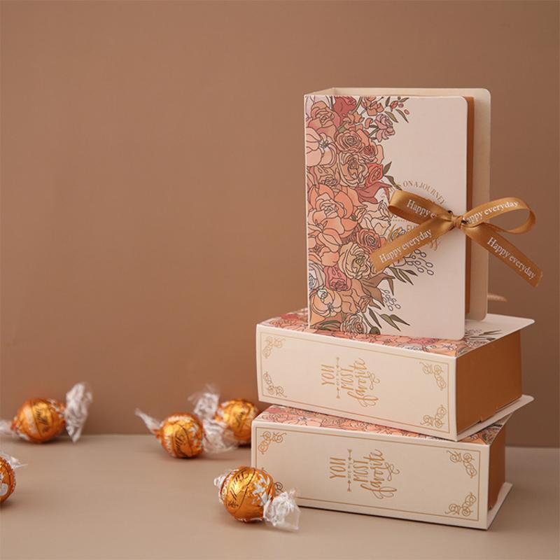 Simple Book Shape Gift Box With Ribbon Paperboard Material Present Packaging Box Diy Candy Packaging Box Wedding Birthday