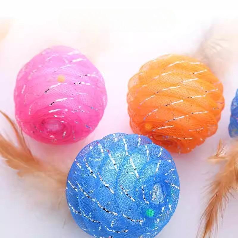2pcs Tubular Ball Feather Ball Cat Toy Kitten Playing Pet Ball Toy