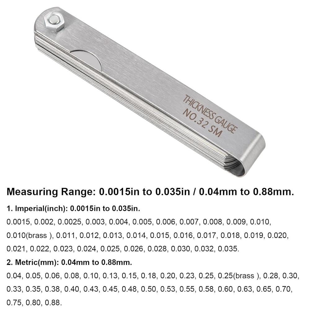 32 Piece Feeler Gauge Portable Durable Various Specifications Arc Stainless Steel Feeler Gauge Gap Gauge Rangefinder
