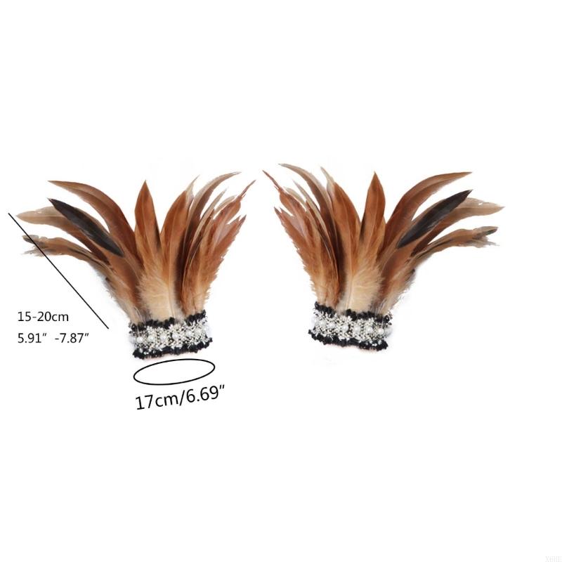 Women Natural Fur Feather Cuffs Sexy Cuffs With Feathers Feather Cuff Snap Bracelet Sleeves Wrist Arm Removable Shirt