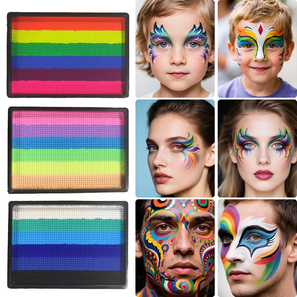 Palette di Colori Arcobaleno a Base d'Acqua per il Viso Pittura Corporea Lavabile Strisce di Colore per Pittura Facciale Festival Cosplay Trucco Regalo