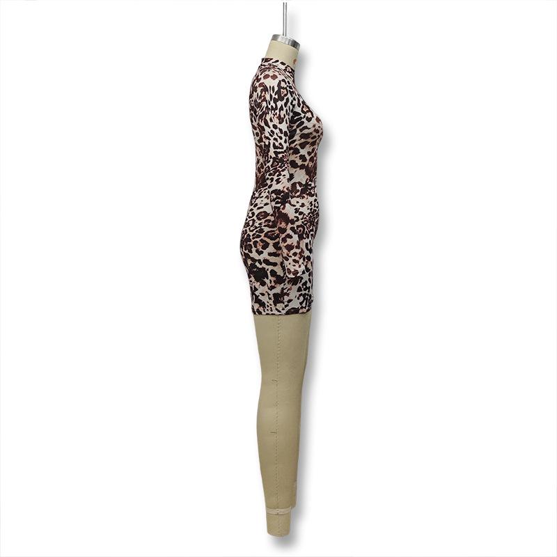 Sexy Jumpsuit im Pre-Fall-Spice-Stil für Damen, Rundhalsausschnitt, lange Ärmel, Leopardenmuster