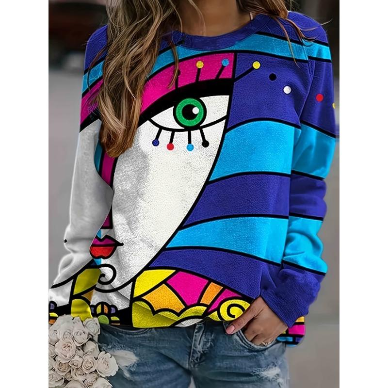 Women's Colorful Abstract Print Crew Neck T-Shirt