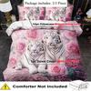 3pcs Pink Bedding Set Rose Flowers Tiger 3D Printed Cozy Soft Duvet Cover King Queen Twin Size Birthday Gift Adult Bedroom Decor