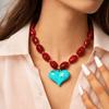 Colorful Bead Choker Multi-Color Statement Jewelry Unique Heart Pendant Necklace  Party Accessories