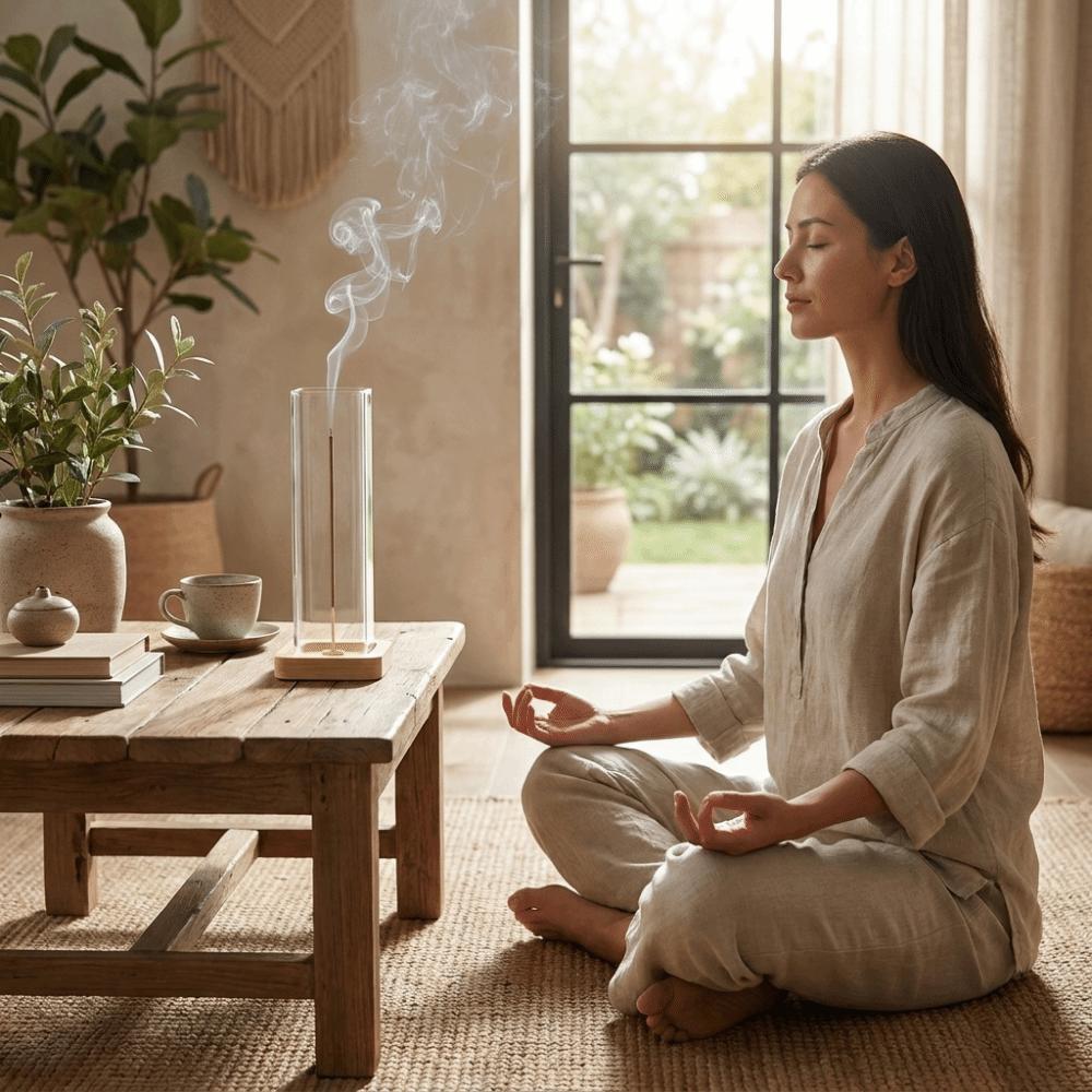 Zen Style Glass Incense Holder Minimalist Anti-Ash Flying Incense Burner Ash Catcher  Office Decor