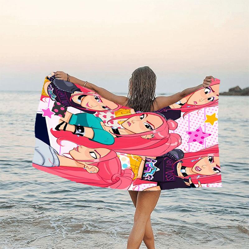 1pc KPop Demon Hunters MIRA1 Beach Towel, Beach and Seaside Swimming Pool Equipment, Fashion Pattern, Rectangular, Travel Essentials