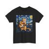 Sternennacht KATZE SPIELT GITARRE T-Shirt | Künstlerische Vincent Van Gogh Ästhetik