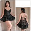 Plus Size Women’s  Sexy Lace Underwire Backless Nightgown Sheer Mesh Padded Nightdress Deep V Cami Side Slit Sleep Dress